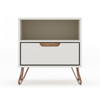 Manhattan Comfort 101GMC3 Rockefeller 1.0 Mid-Century- Modern Nightstand with 1-Drawer in Off White and Nature